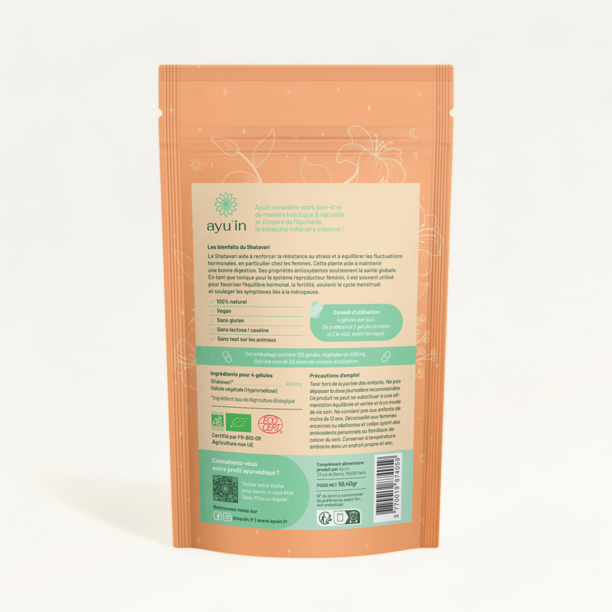 Shatavari Bio 120 capsules Frankrijk - vrouwelijke en hormonale ondersteuning