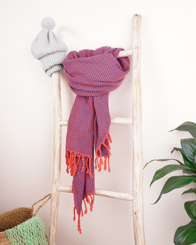SAMOS Baumwoll-Hammam-Strand- und Saunatuch – kompakt – Fuchsia / Blau – 180 x 100 cm