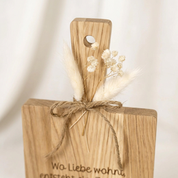 Oak wood board “Where love dwells, a home is created” – Housewarming gift & home purchase | 34 × 15 cm 