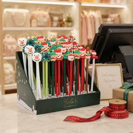 Display of 60 Christmas pens