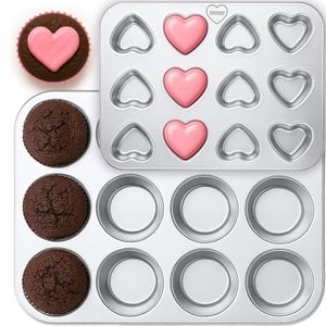 Stainless steel muffin tin set of 2 classic and hearts