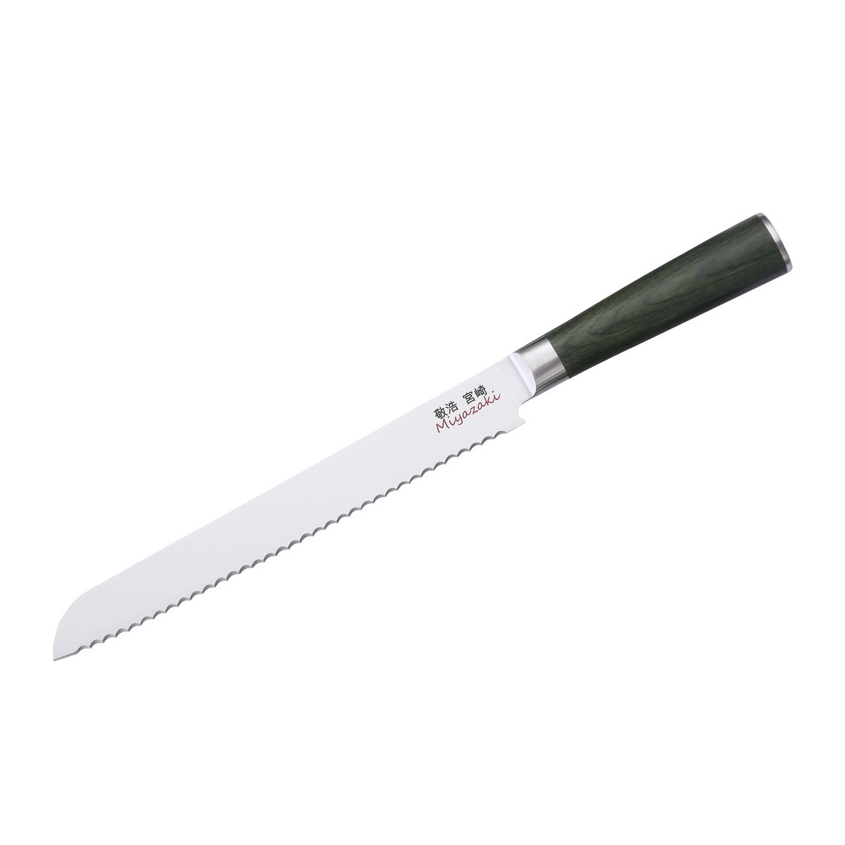 Miyazaki Kodawari Brotmesser 9", Griff Pakkaholz verde