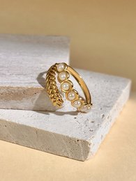 Bague ajustable Feuille et Perles Ajustable en Acier