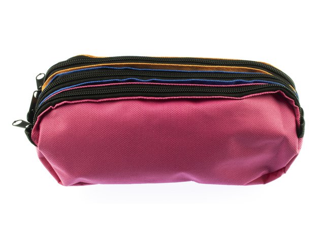 Trousse Kangaro 3 compartiments orange/bleu/fuchsia env. 25x9x11cm