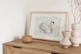 Swan avec affiche de rose rose, affiche de cygne vintage, imprimé rose, affiche de bows de filles, affiche de chambre de filles roses, affiche de crèche pour filles