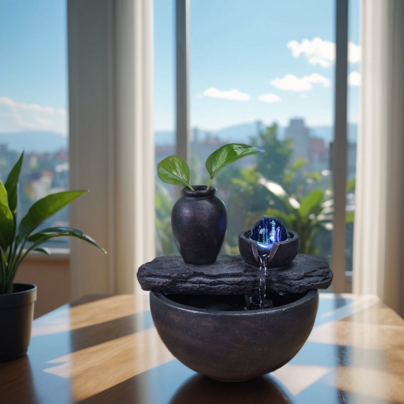Zimmerbrunnen – Kieselsäure – Zen- und entspannende Dekoration – Geschenkidee – Buntes LED-Licht
