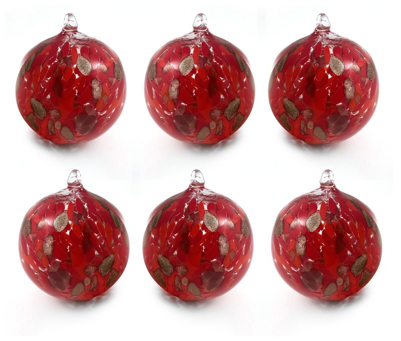 6 kerstballen Adventurine in geblazen en met de hand bewerkt glas, "I Colors of Murano" lijn gemaakt in Italië