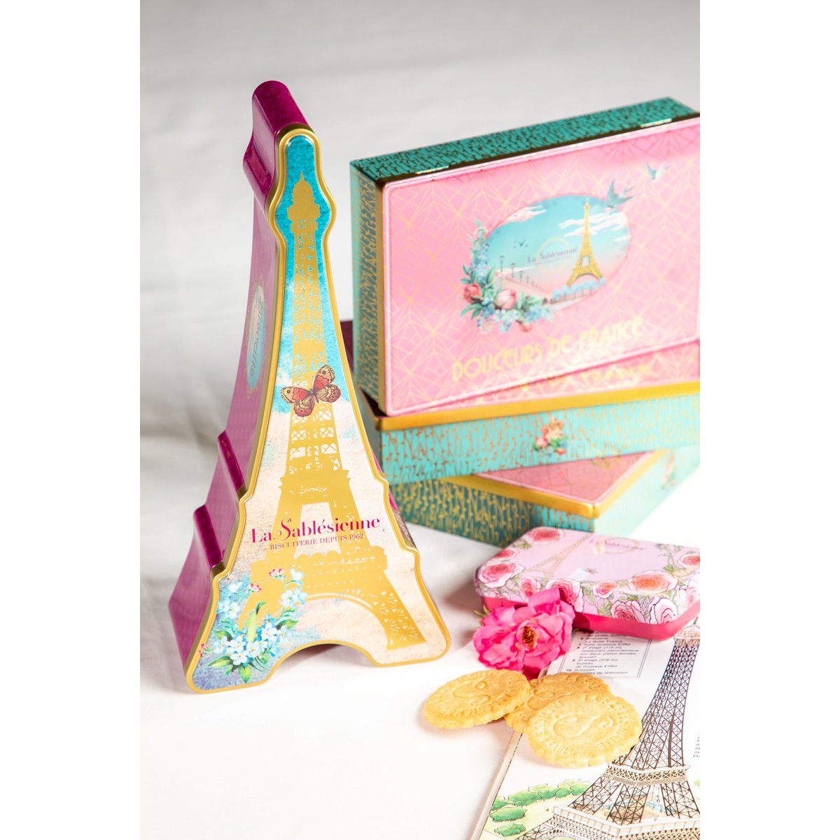 Pure fresh butter plain shortbread biscuits - metal box "The Eiffel Tower" 200g