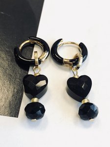 Earrings black with black heart and black facet bead