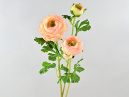 Artificial pink ranunculus flowers, 71cm tall, with green leaves.