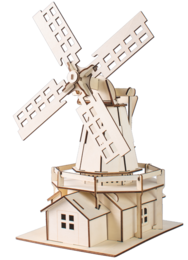  Wooden construction kit for a mill windmill. Includes wooden pieces to assemble a windmill with a rotating mechanism. Suitable for DIY and craft projects.