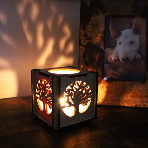 Wooden Tree of Life Tealight Shadow Lantern, Candle Holder