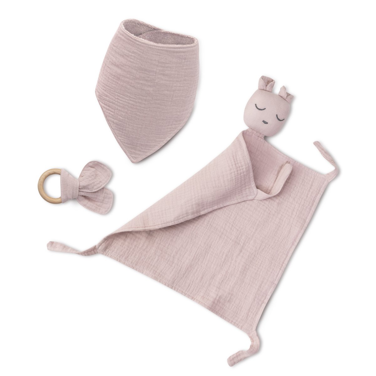 ENSEMBLE DOUDOU + BANDANA + ANNEAU DE DENTITION - MOD. OSO - ROSE FONCÉ