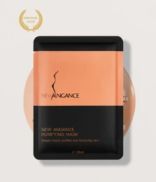 Purifying face mask in a black and orange box packaging. Contains 10 individual masks for skin cleansing and rejuvenation.