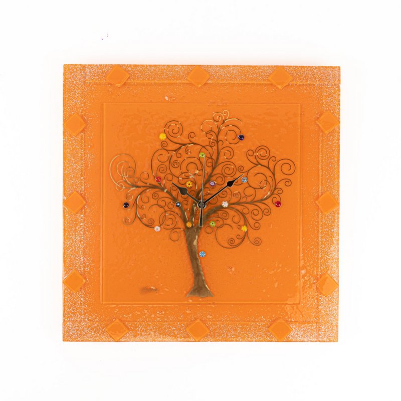 Square wall watch in Murano glass, favor gift idea, golden gold decoration