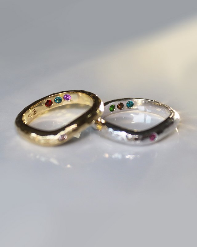 Pre-Set Hidden Inner Strength Ring Gold Hammered