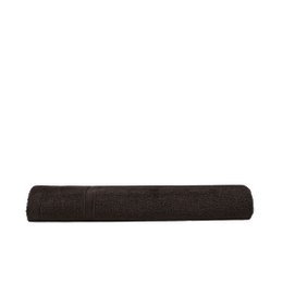 Dark brown recycled cotton polyester beach towel, textured weave, absorbent bath towel.