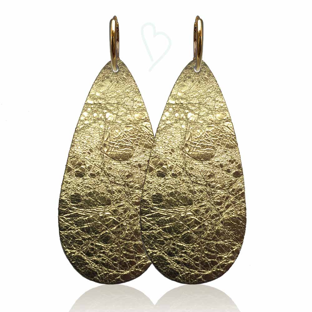 Leren oorbellen 'Drops of Joy', Glamorous Gold