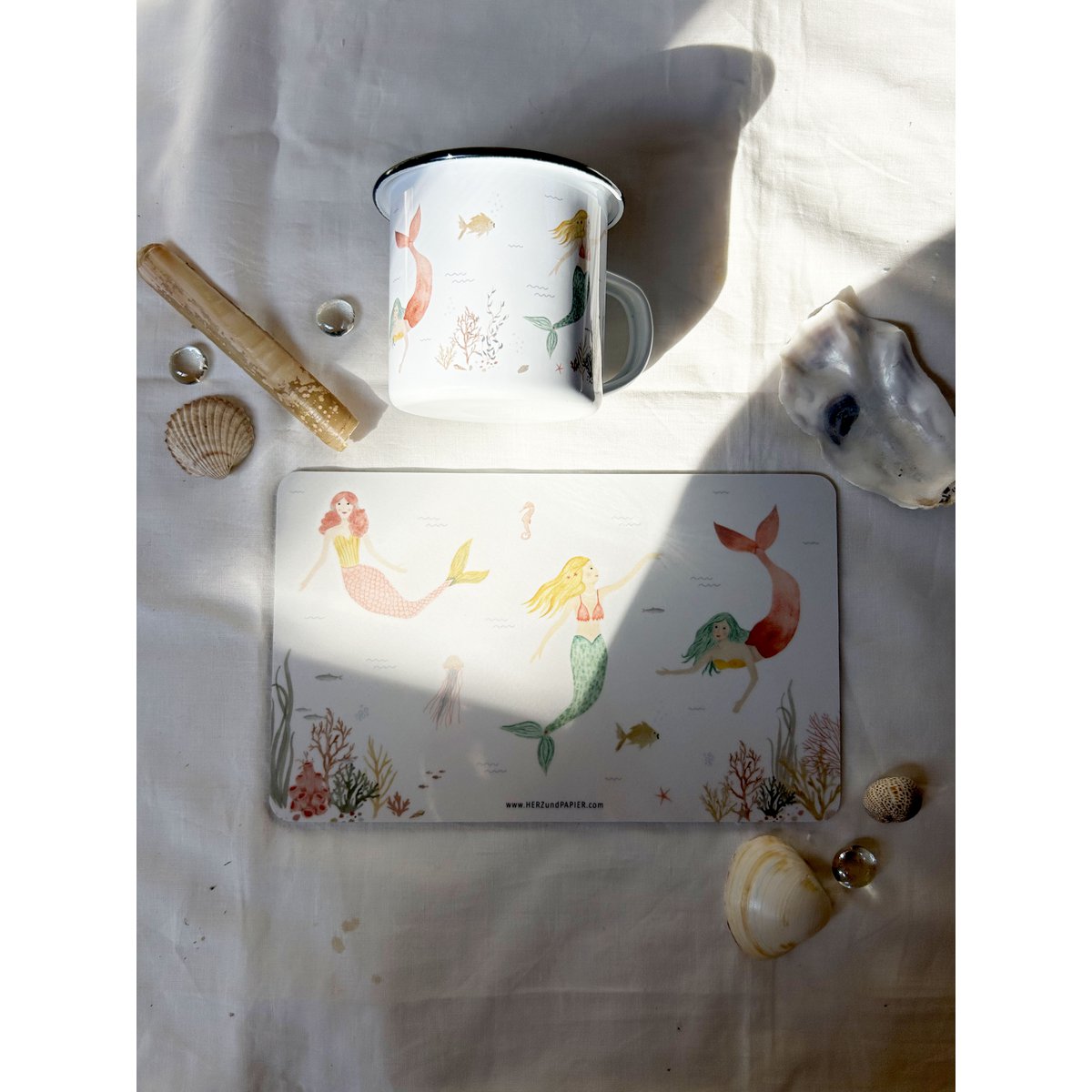 Enamel cup mermaids | Mug | Children's mug | Girl | Mermaid | Underwater | Watercolor | Watercolor || HEART & PAPER