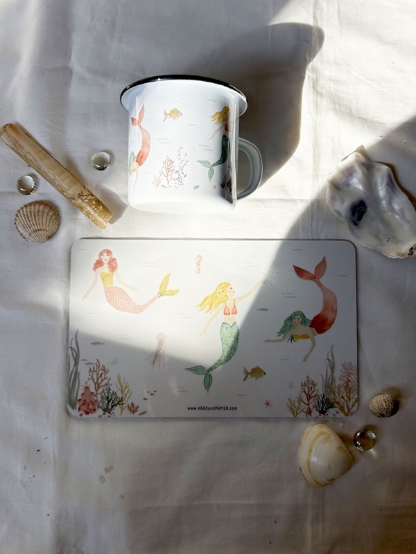 Sirene in tazza smaltata | Tazza | Tazza per bambini | Ragazza | Sirena | Sott'acqua | Acquerello | Acquerello || CUORE E CARTA