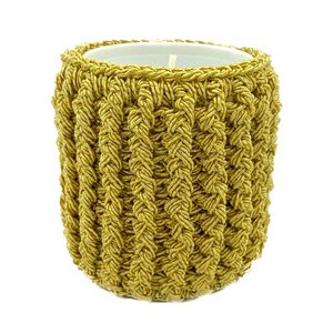 Luna-Leena candle: 2x sleeve including refill candle - gold yellow - hand crocheted in Nepal