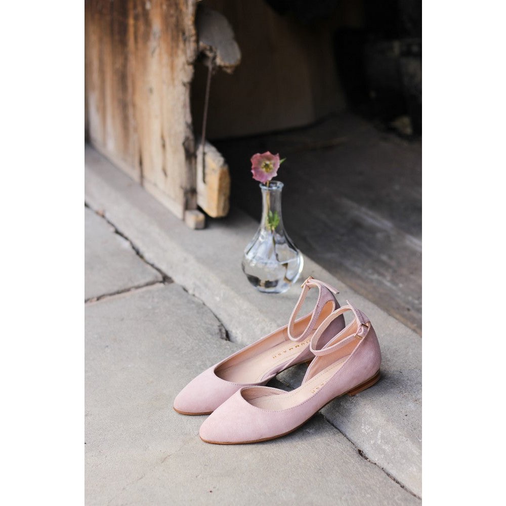Handgemaakte dames ballerina's van suède - Grace - poederroze 35-42
