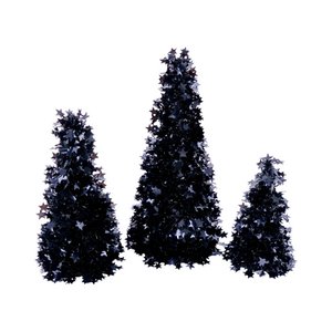 S/3 pieces. Fir tree with stars, black, plastic, 20x50 cm