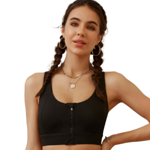 Zip up Sports Bra with Cross Back