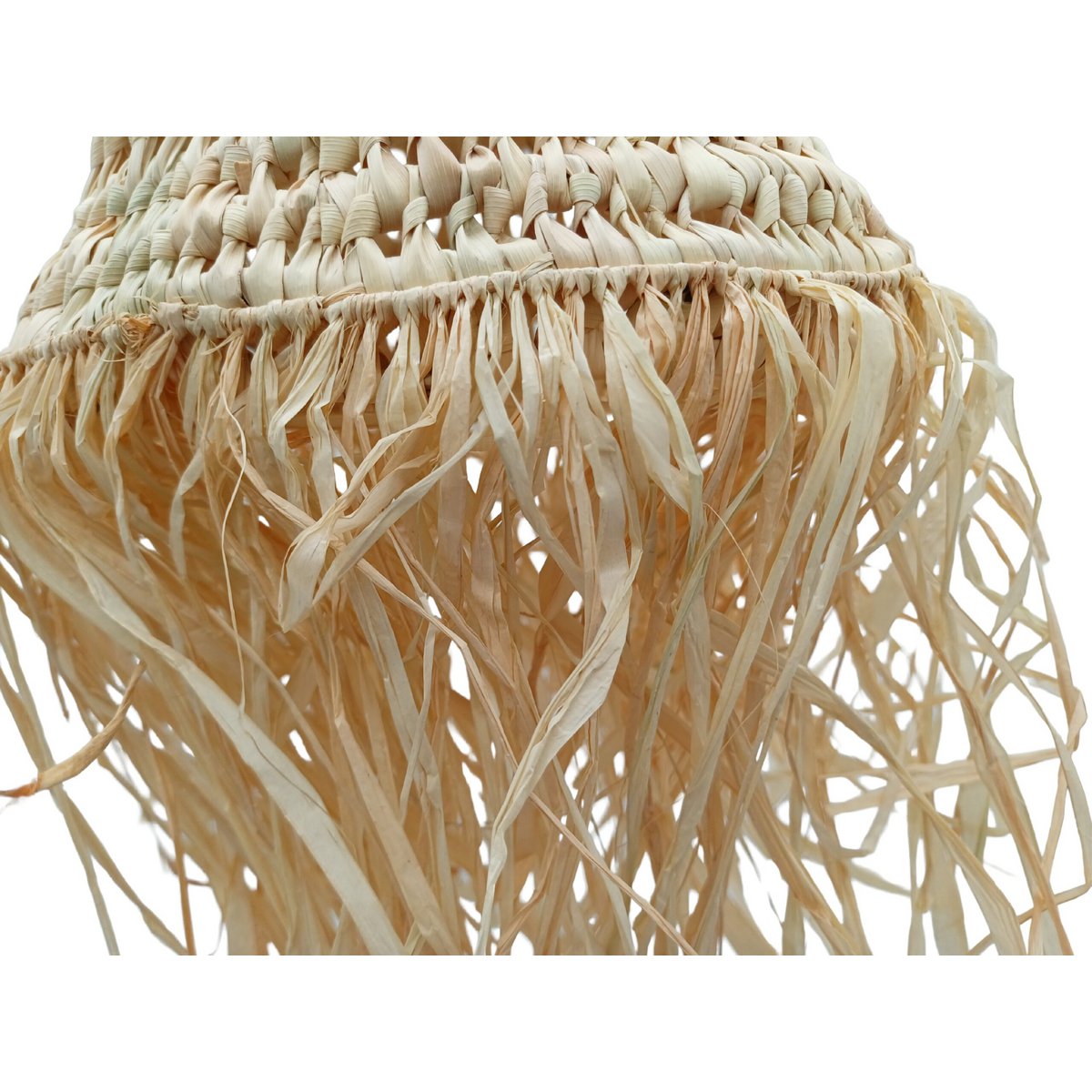 Pantalla de Lámpara Colgante de palma Marroquí, Suspensión de paja Natural con Flecos Artesanal y Étnica 20x20cm