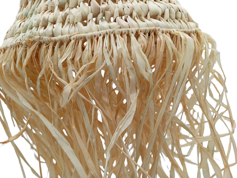 Moroccan Straw Pendant Lamp Shade, Natural Rattan Suspension with Handmade and Ethnic Fringes