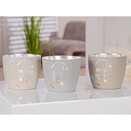 Windlicht Ich brenne nur für Dich 3fach sort., H.8,5 cm
