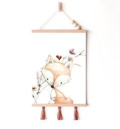 Estampado de vivero de zorro, cartel de zorro, estampado de vivero floral, estampado de zorro lindo, estampado de flores silvestres, cartel de vivero de niñas, habitación de niñas