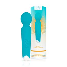 Teal-colored vibrator with a curved, ergonomic shape for intimate pleasure. Made of body-safe silicone material.