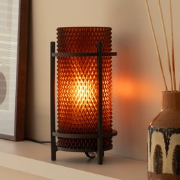 Lámpara PRISM ámbar – Pantalla geométrica moderna, PETG reciclado, iluminación ambiental, E14