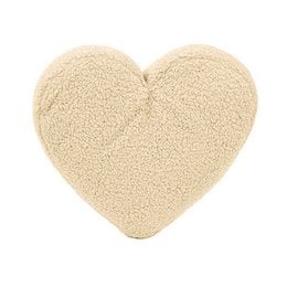 Soft, plush heart-shaped decorative pillow in off-white color, featuring the word "Heart" embroidered on the front. Suitable for adding a cozy, decorative touch to a child's room.