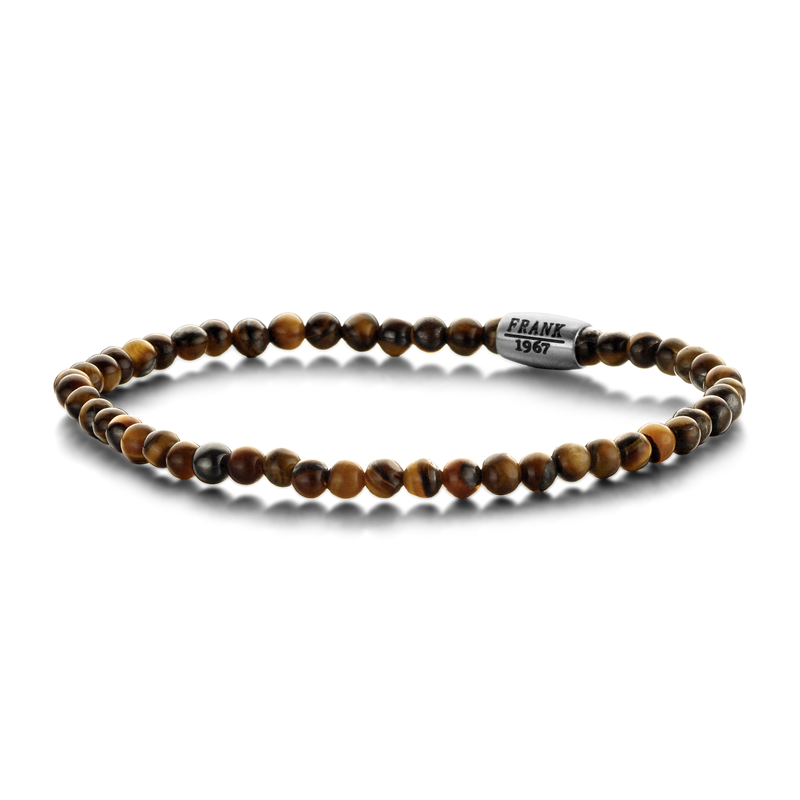 Frank 1967 Courageous Beads 7FB 0311 Natursteinarmband mit Stahlelement – ​​Tigerauge 4 mm – Länge 20 cm – Braun