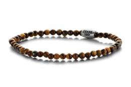 Frank 1967 Courageous Beads 7FB 0311 Bracciale in pietra naturale con elemento in acciaio - Occhio di tigre 4 mm - Lunghezza 20 cm - Marrone