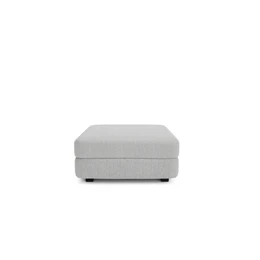 Grey upholstered modular pouf ottoman, square shape, contemporary design, soft seating.