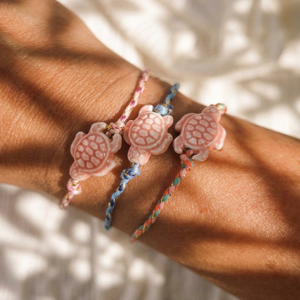 Tiny Turtle Braided Bracelet Pink