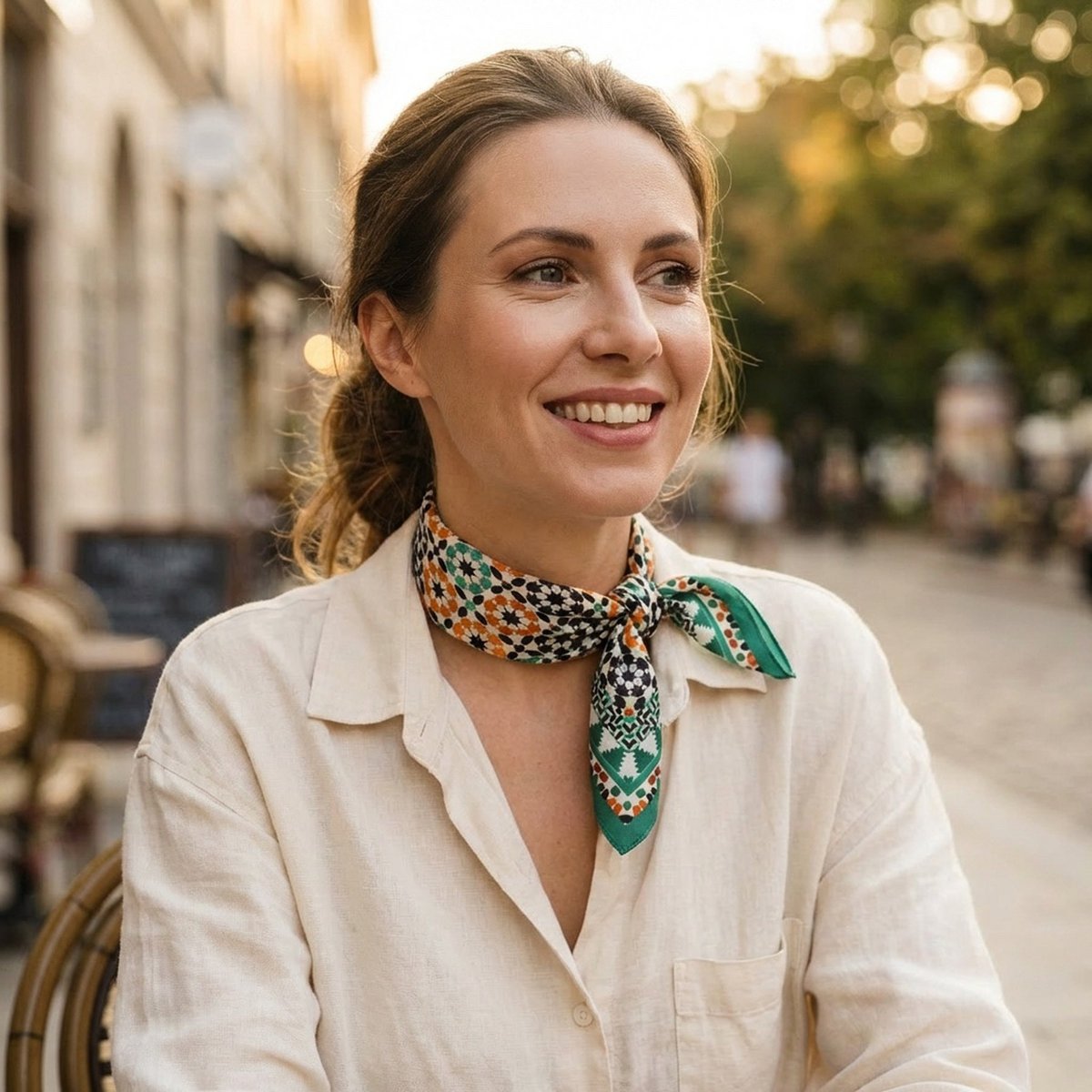Green Square Silk Scarf Sabika