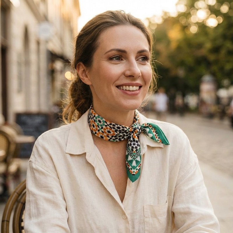 Green Square Silk Scarf Sabika