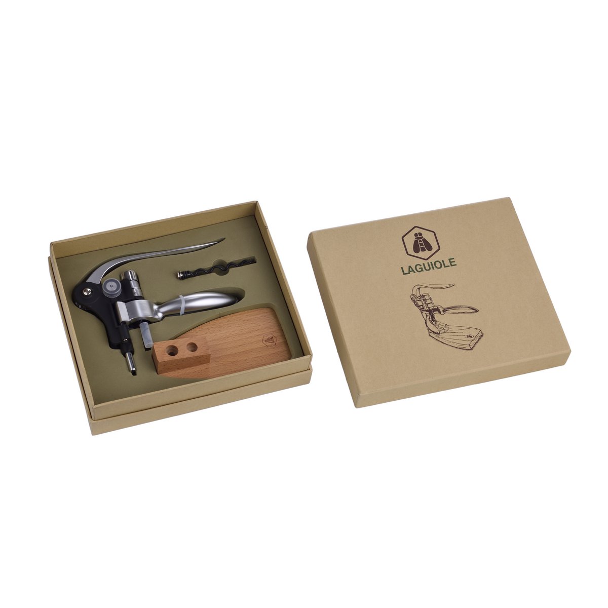 LAGUIOLE CORKSCREW WITH CORKSCREW ON ZELCOVA WOODEN BASE