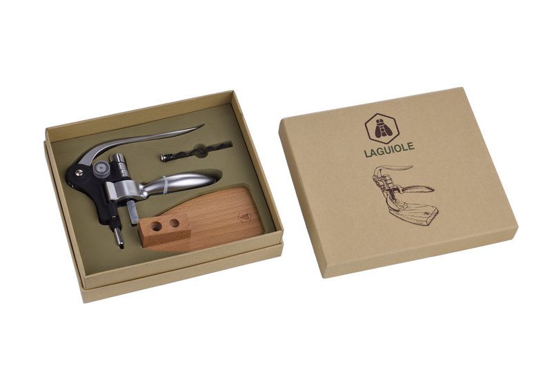 LAGUIOLE CORKSCREW WITH CORKSCREW ON ZELCOVA WOODEN BASE