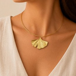 Real Ginkgo Biloba Leaf Necklace, 14K Gold Plated Brass Pendant, Handmade Jewelry Gift for Her, Birthday Gift for Women, Nature-Inspired