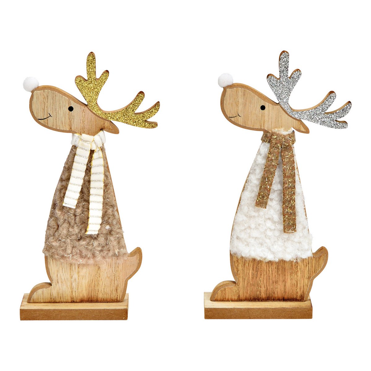 Moose made of wood, textile white, brown 2-fold, (W/H/D) 9x20x4cm