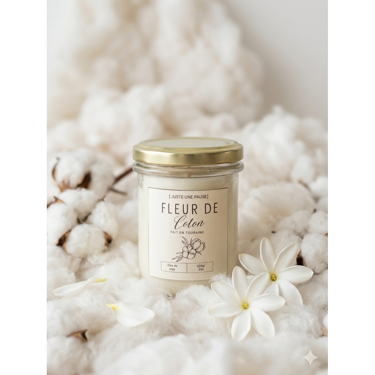Vela vertida de flores de algodón.