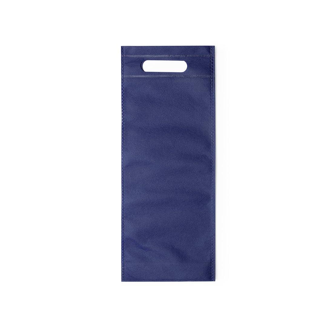 NAVY BLUE RESISTANT NON-WOVEN BAG FOR 75 CL. WINE BOTTLES. HEAT-SEALED FINISH AND WITH A RESISTANT DIE-CUT HANDLE WITH REINFORCEMENT Copy