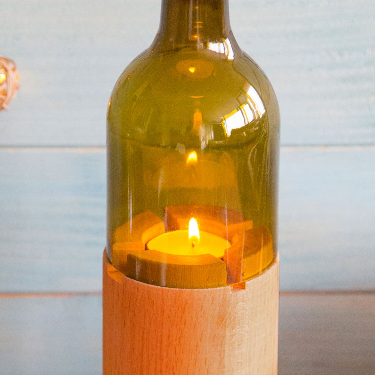 Joy Kitchen bottle candle holder on wooden base - Bottly