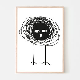 Silketryk A4 Bird - Sort