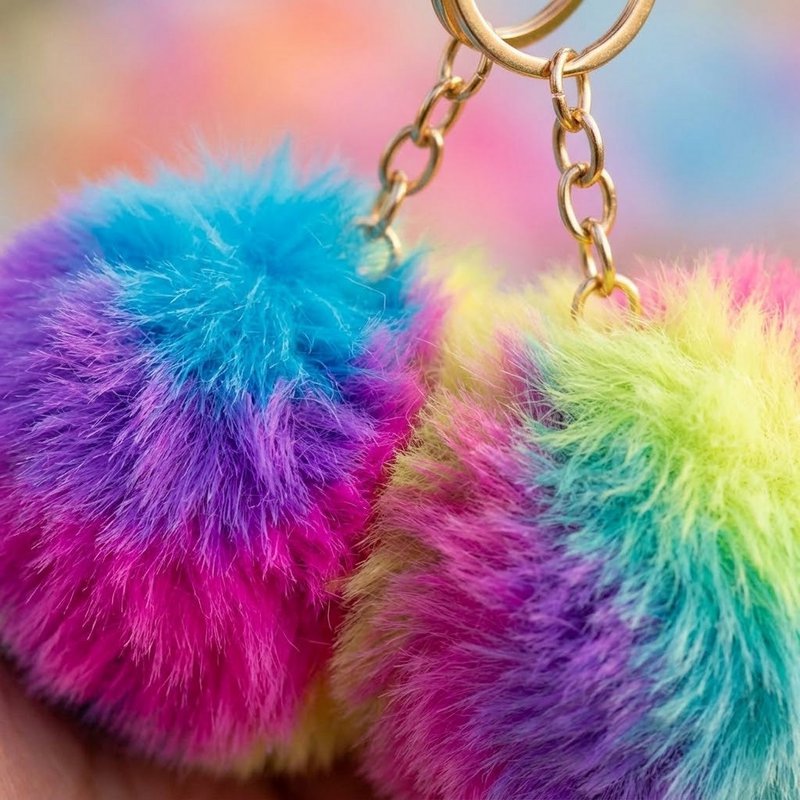 Fluffy Pompom Ball Keychain Large 8 cm
